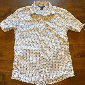 Michael Kors Men’s Slim Fit Button-Up Shirt – Size Small – White with Modern Dot